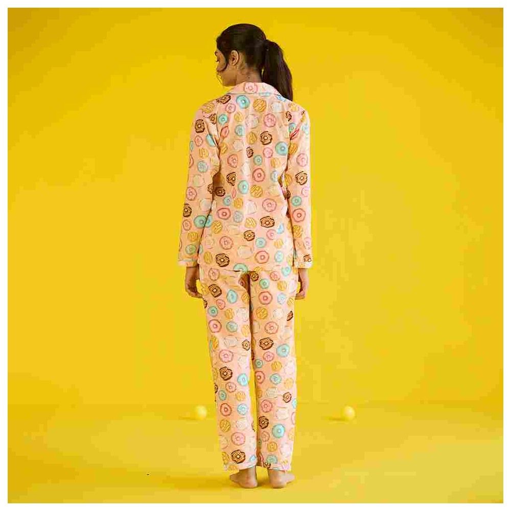 Little West Street - 2pc-Set - Women Doughnut Pyjama Set - Peach