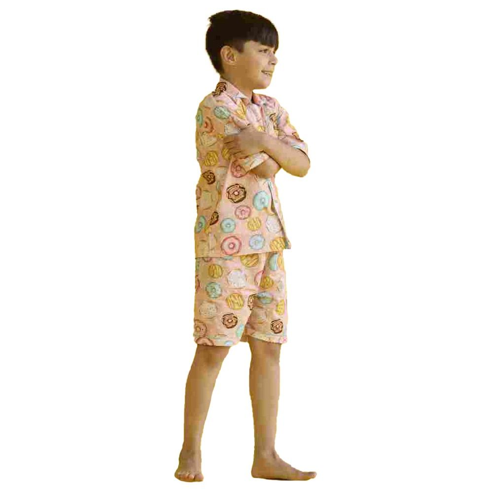 Little West Street - 2pc-Set - Doughnut Cotton Shorts Set - Peach