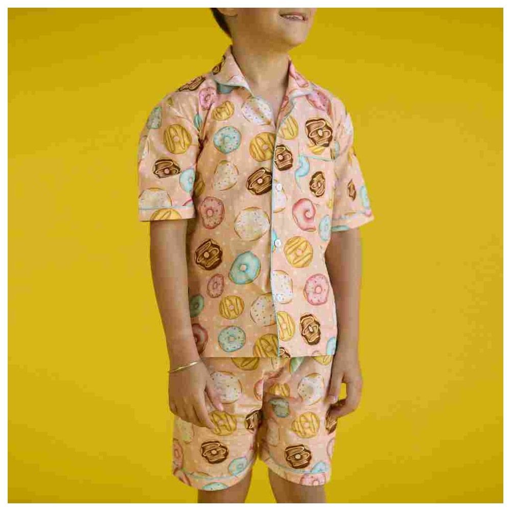 Little West Street - 2pc-Set - Doughnut Cotton Shorts Set - Peach