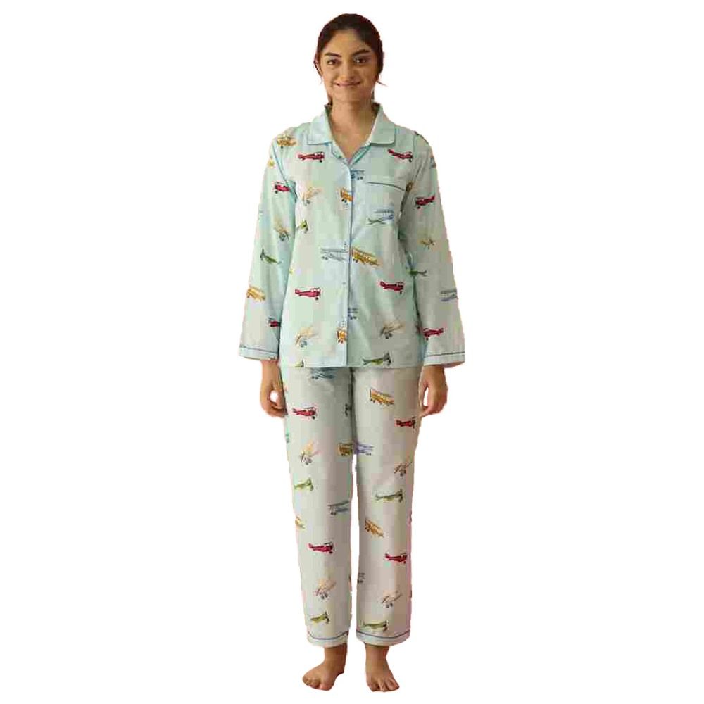 Little West Street - 2pc-Set - Women Planes Pyjama Set - Sky Blue