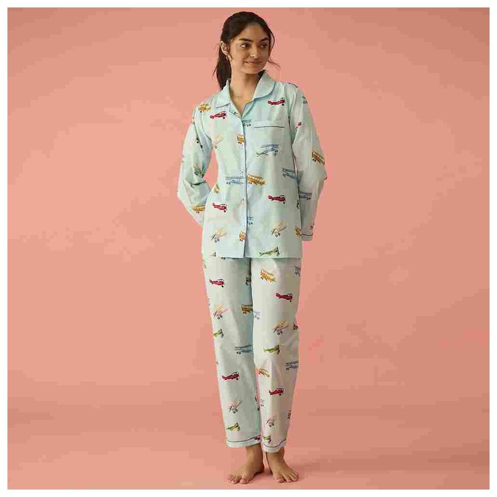 Little West Street - 2pc-Set - Women Planes Pyjama Set - Sky Blue