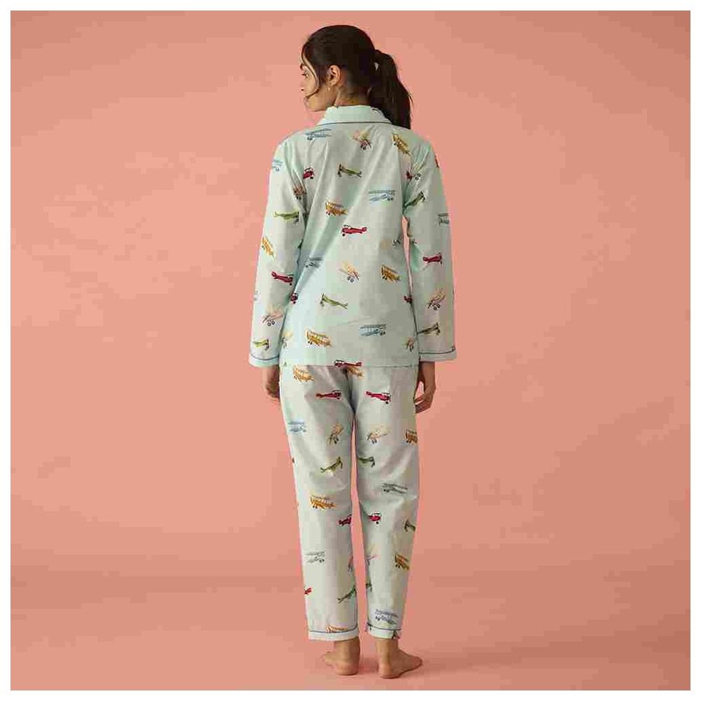 Little West Street - 2pc-Set - Women Planes Pyjama Set - Sky Blue