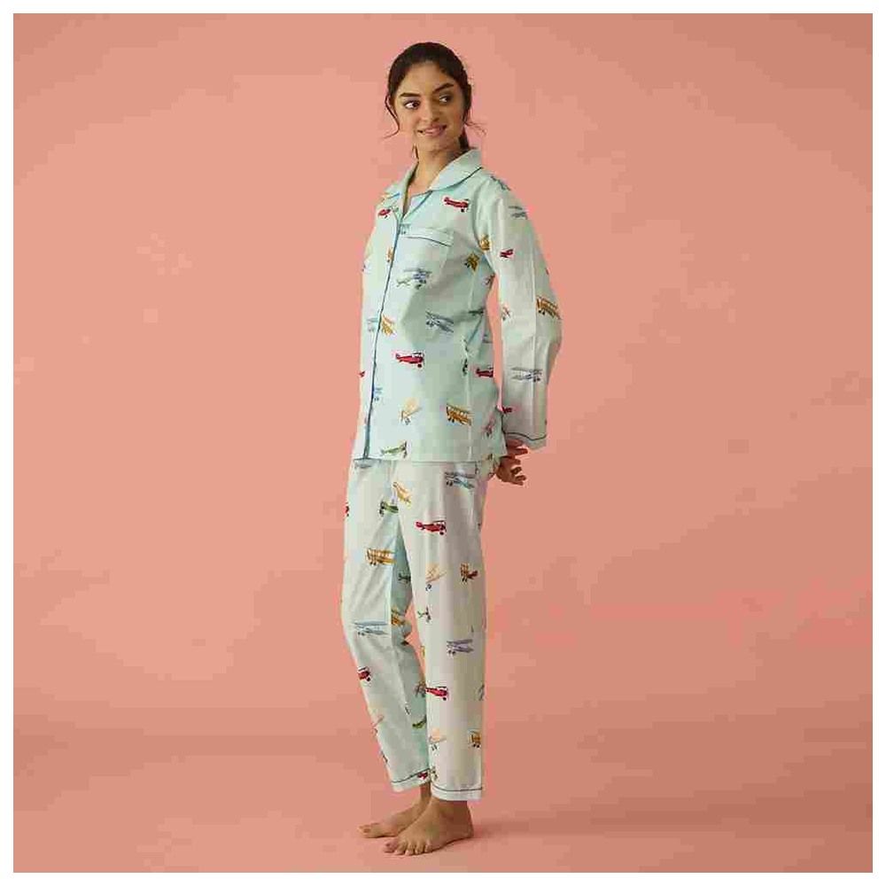 Little West Street - 2pc-Set - Women Planes Pyjama Set - Sky Blue