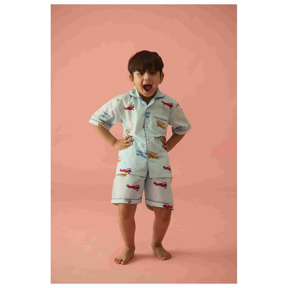 Little West Street - 2pc-Set - Vintage Planes Shorts Set - Blue