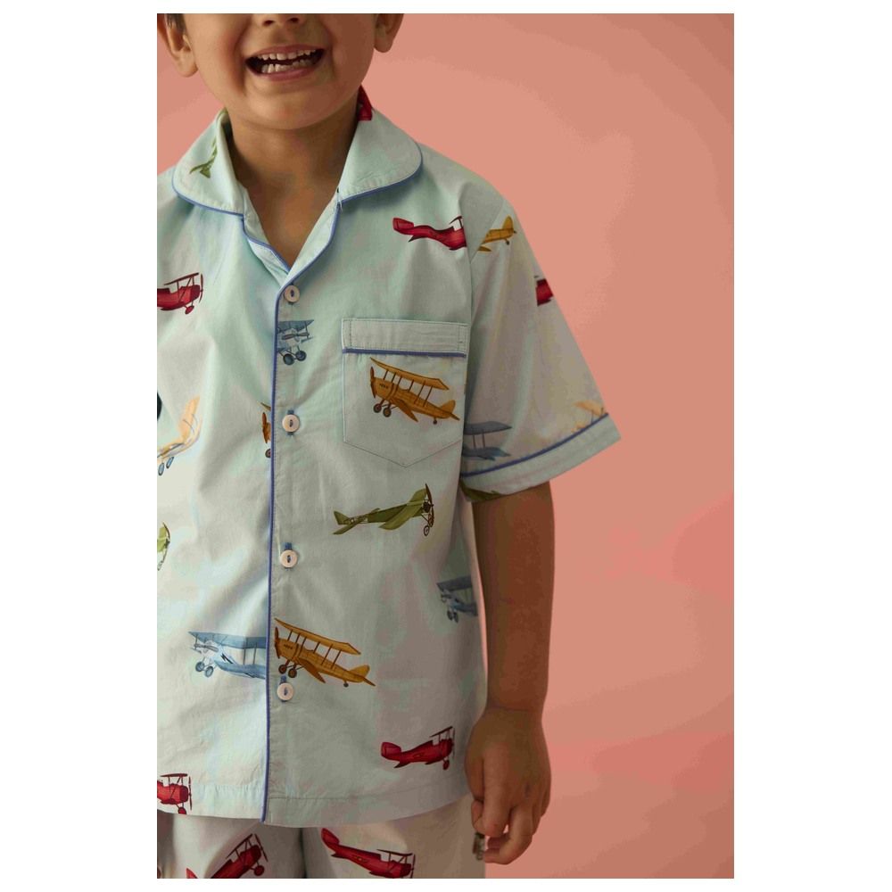 Little West Street - 2pc-Set - Vintage Planes Shorts Set - Blue