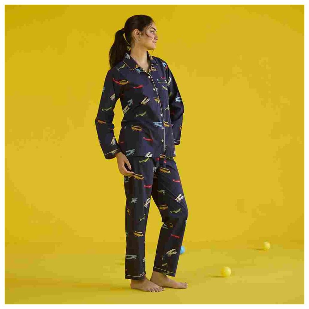 Little West Street - 2pc-Set - Women Vintage Planes Pyjama Set - Navy