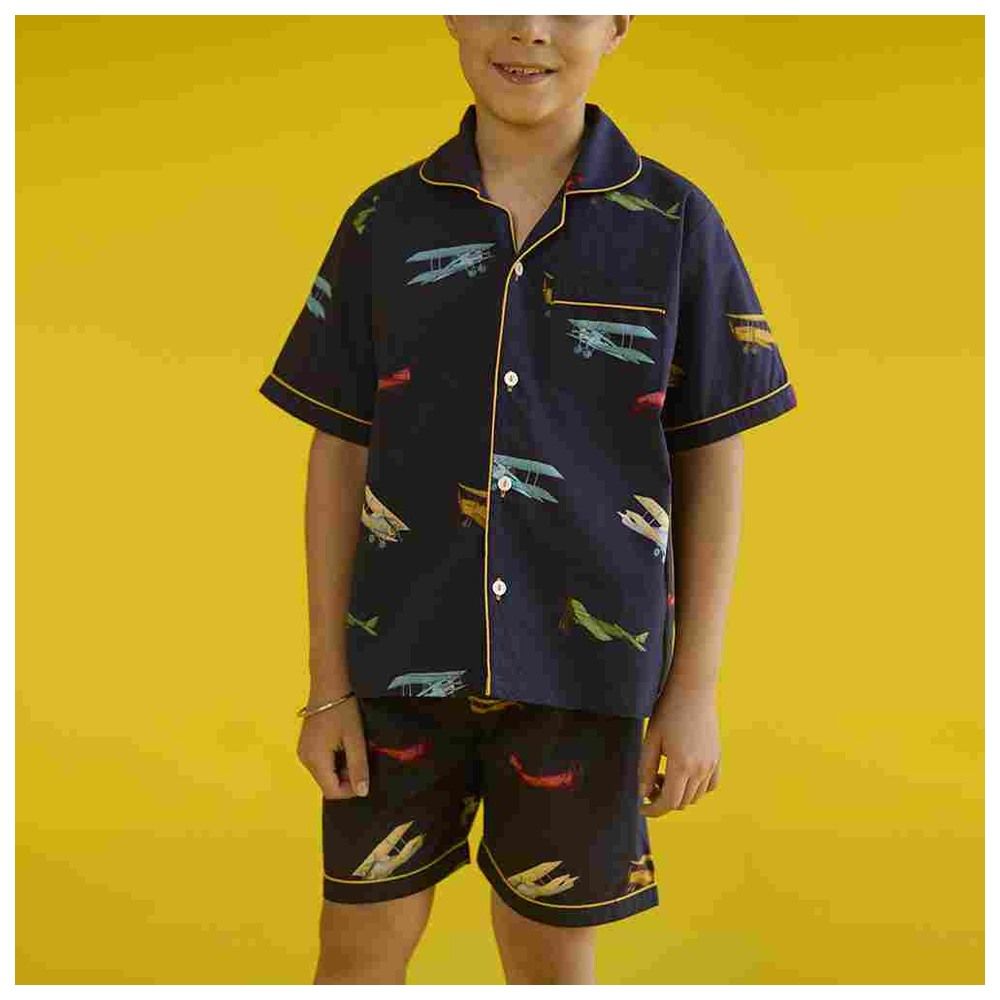 Little West Street - 2pc-Set - Vintage Planes Shorts Set - Navy