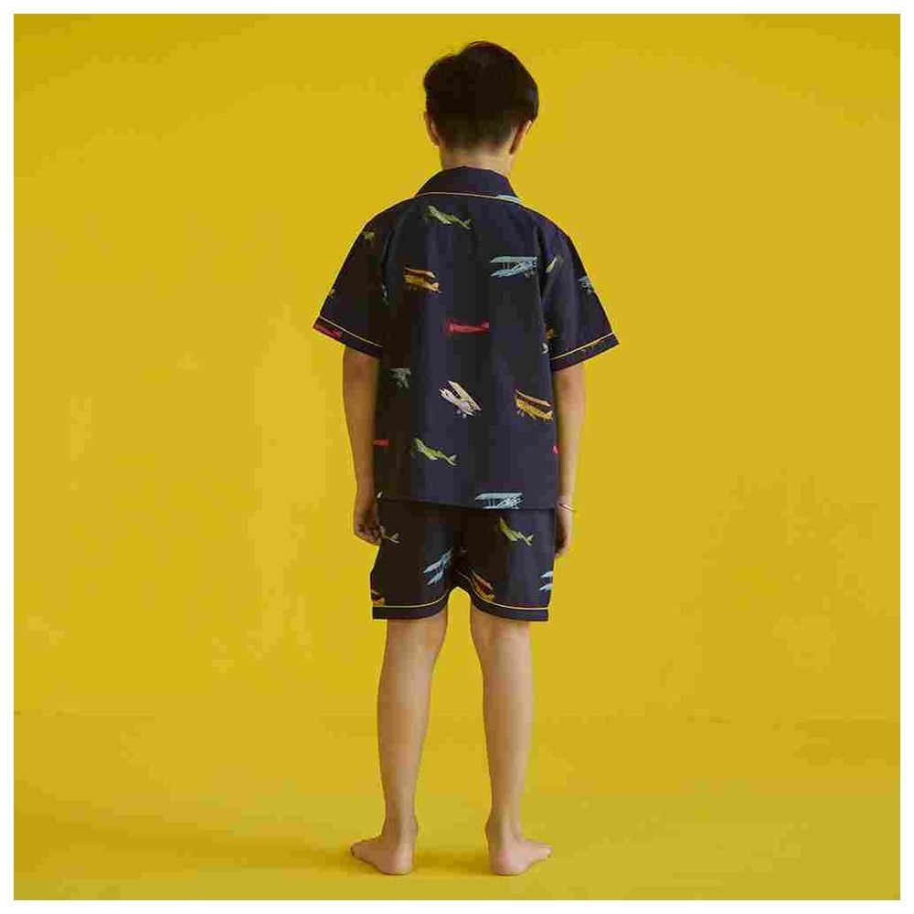 Little West Street - 2pc-Set - Vintage Planes Shorts Set - Navy