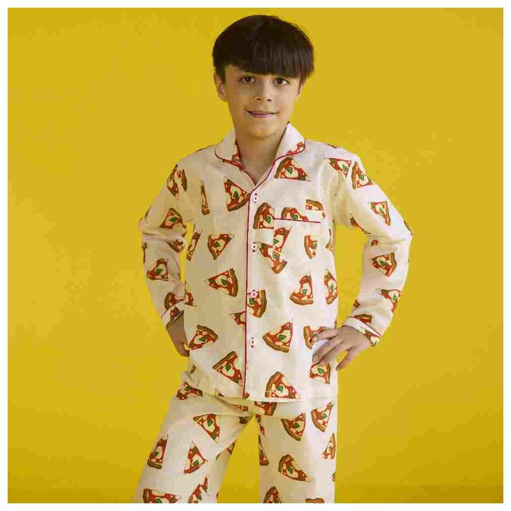 Little West Street - 2pc-Set - Pizza Cotton Party Pyjama Set - White