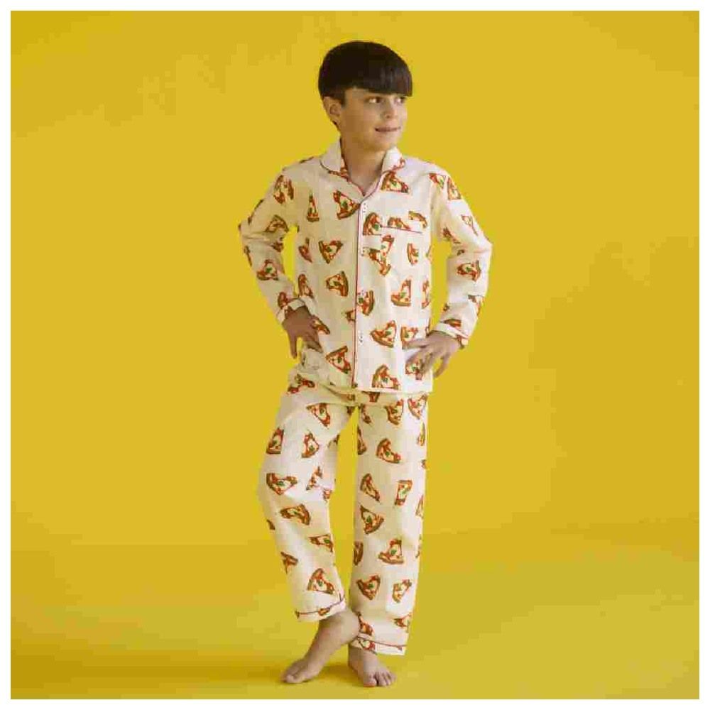 Little West Street - 2pc-Set - Pizza Cotton Party Pyjama Set - White