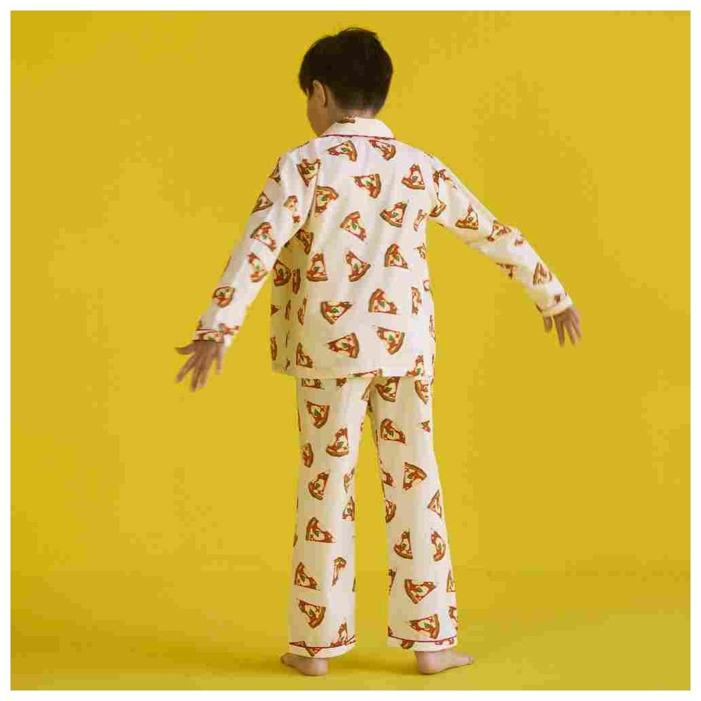 Little West Street - 2pc-Set - Pizza Cotton Party Pyjama Set - White