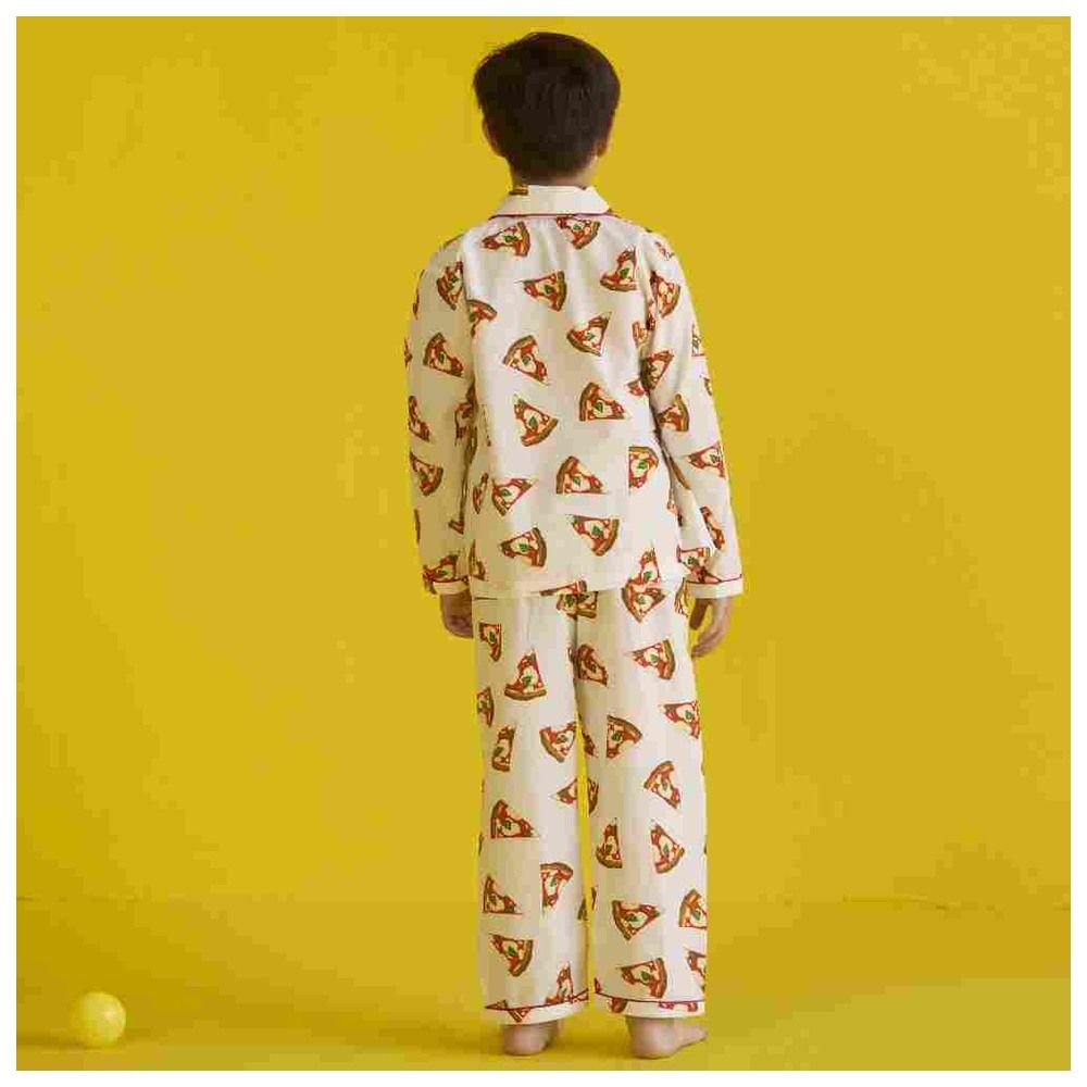 Little West Street - 2pc-Set - Pizza Cotton Party Pyjama Set - White