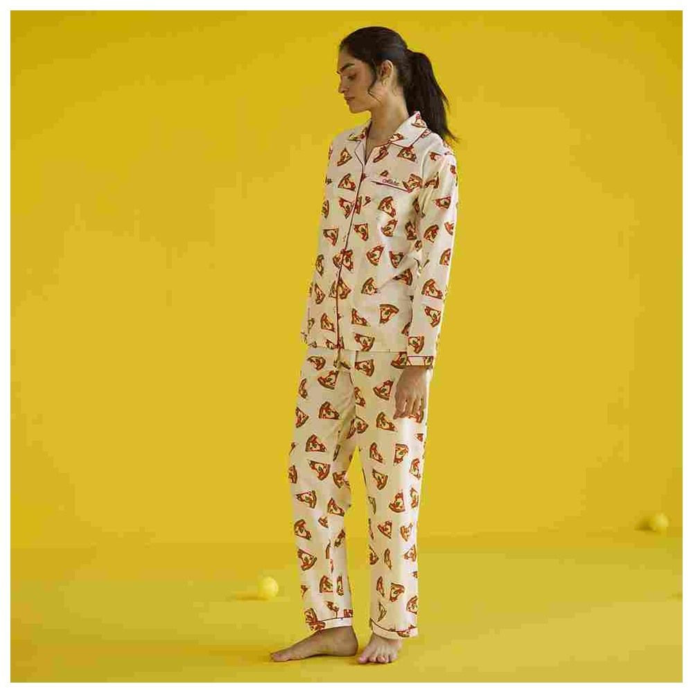 Little West Street - 2pc-Set - Women Pizza Party Pyjama Set - White