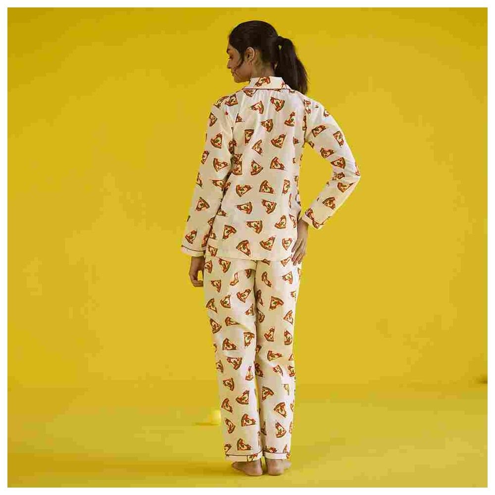 Little West Street - 2pc-Set - Women Pizza Party Pyjama Set - White