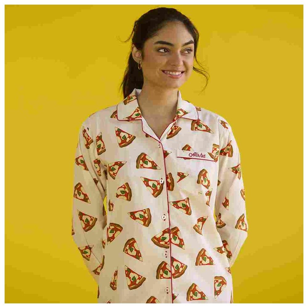 Little West Street - 2pc-Set - Women Pizza Party Pyjama Set - White