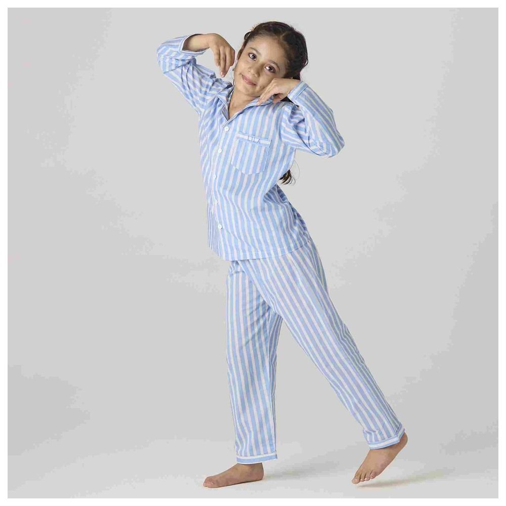 Little West Street - 2pc-Set - Azure Striped Cotton Pyjama Set