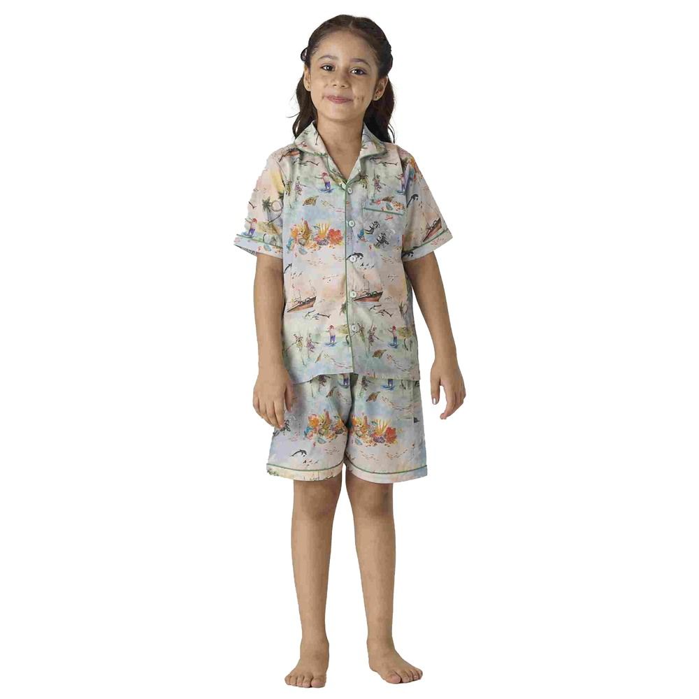 Little West Street - 2pc-Set - Ocean Cotton Shorts Set