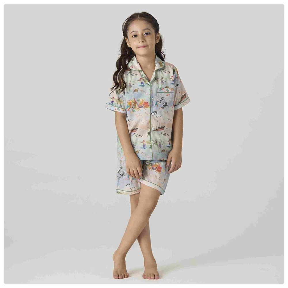 Little West Street - 2pc-Set - Ocean Cotton Shorts Set