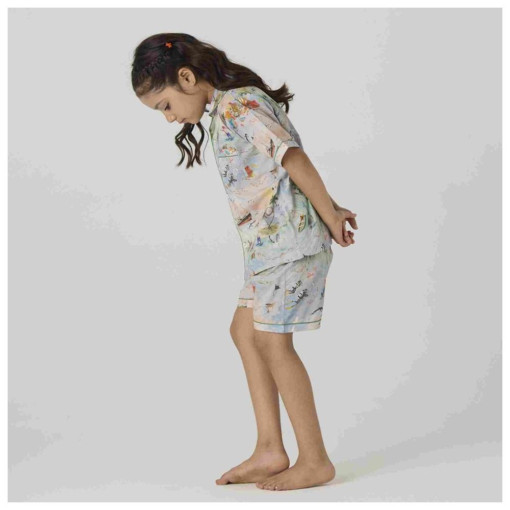 Little West Street - 2pc-Set - Ocean Cotton Shorts Set