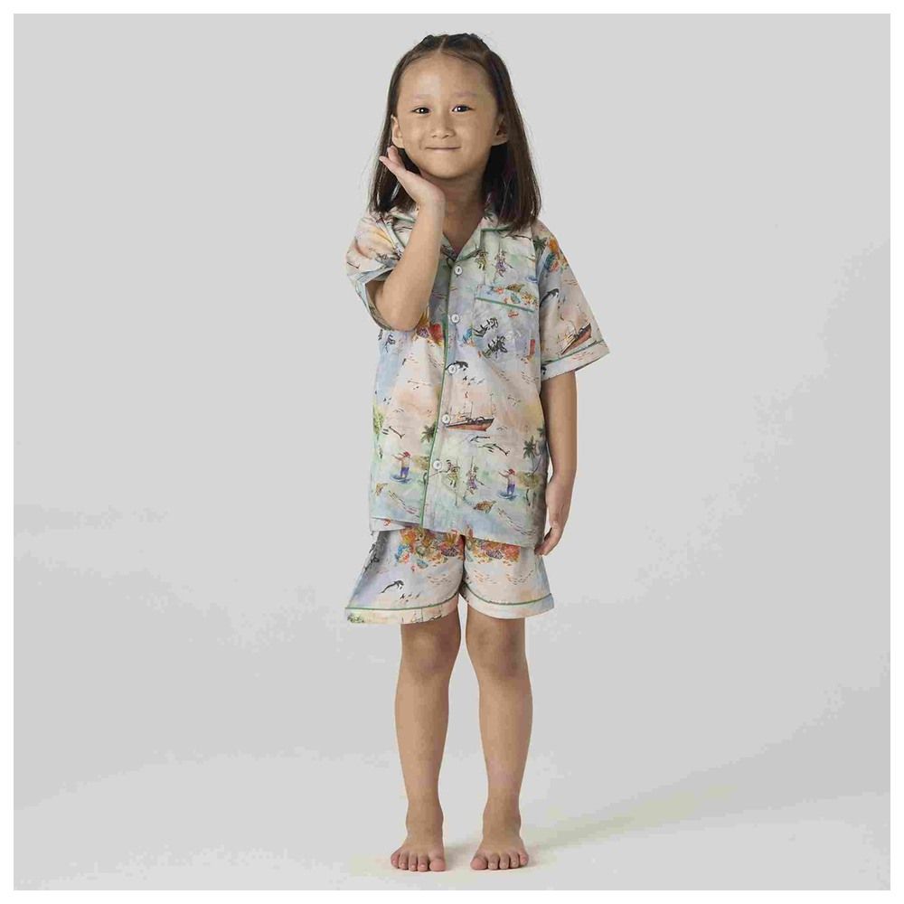 Little West Street - 2pc-Set - Ocean Cotton Shorts Set