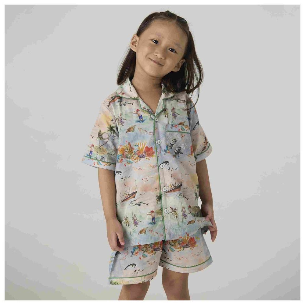 Little West Street - 2pc-Set - Ocean Cotton Shorts Set