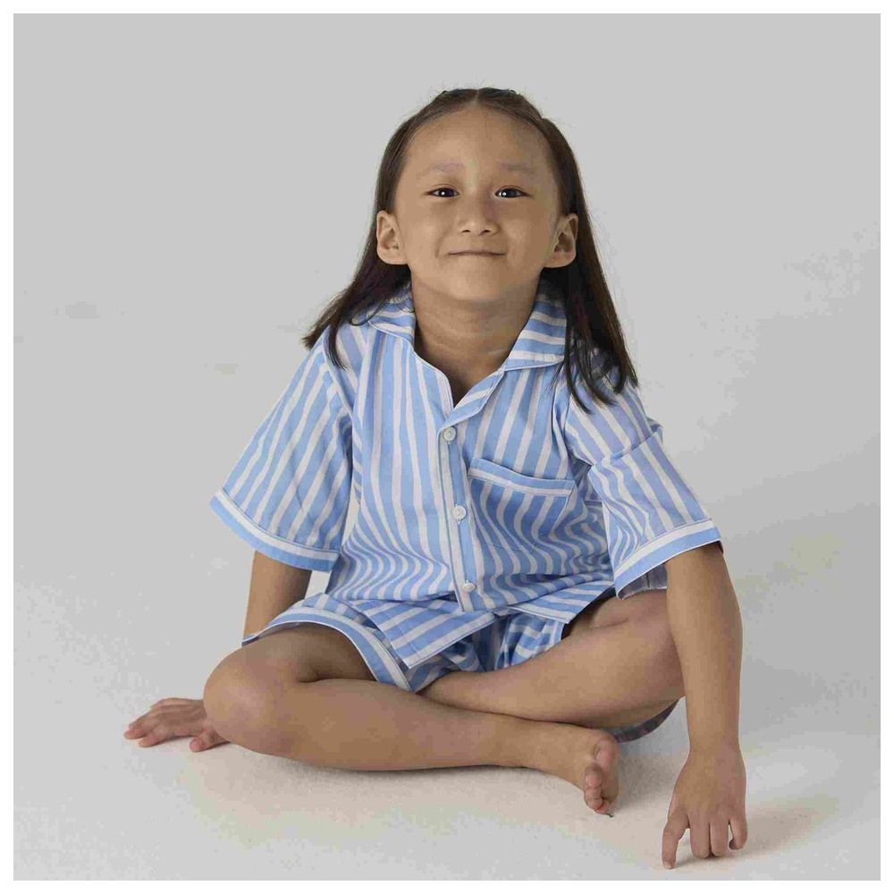 Little West Street - 2pc-Set - Azure Striped Shorts Set - Blue