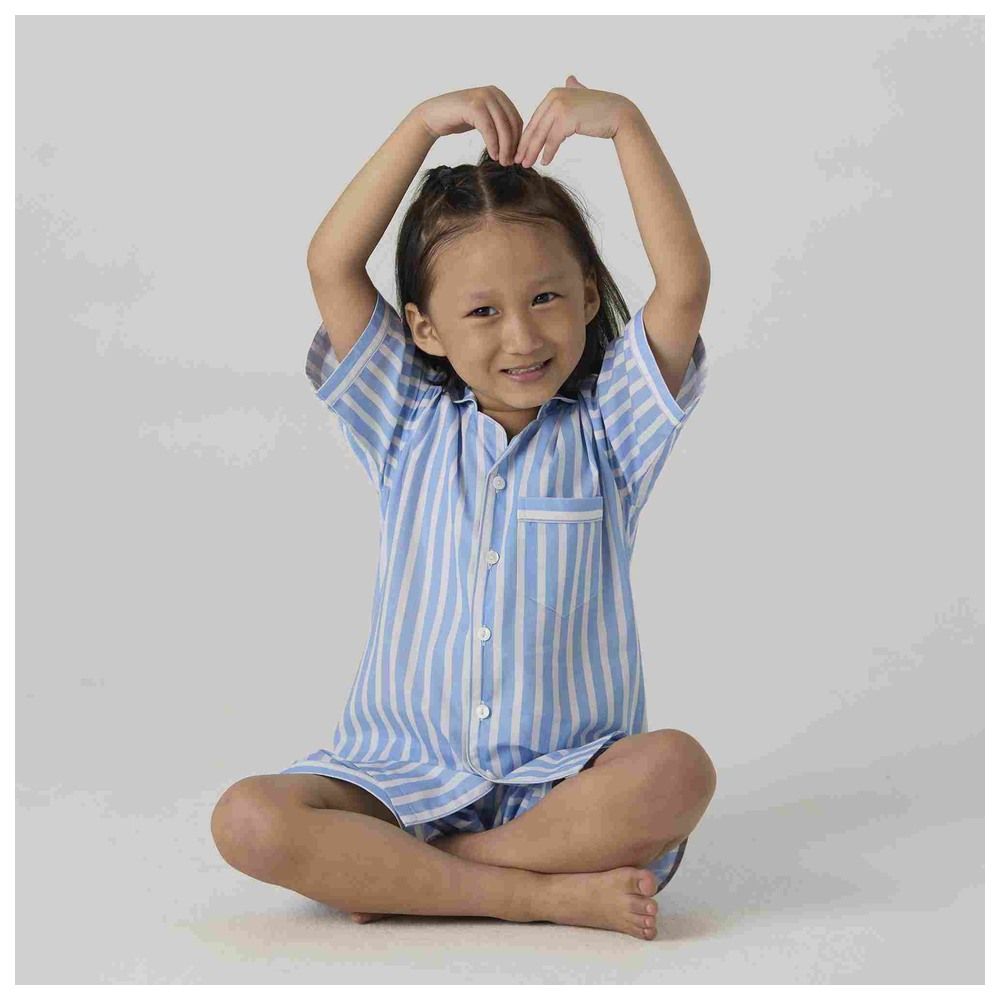 Little West Street - 2pc-Set - Azure Striped Shorts Set - Blue