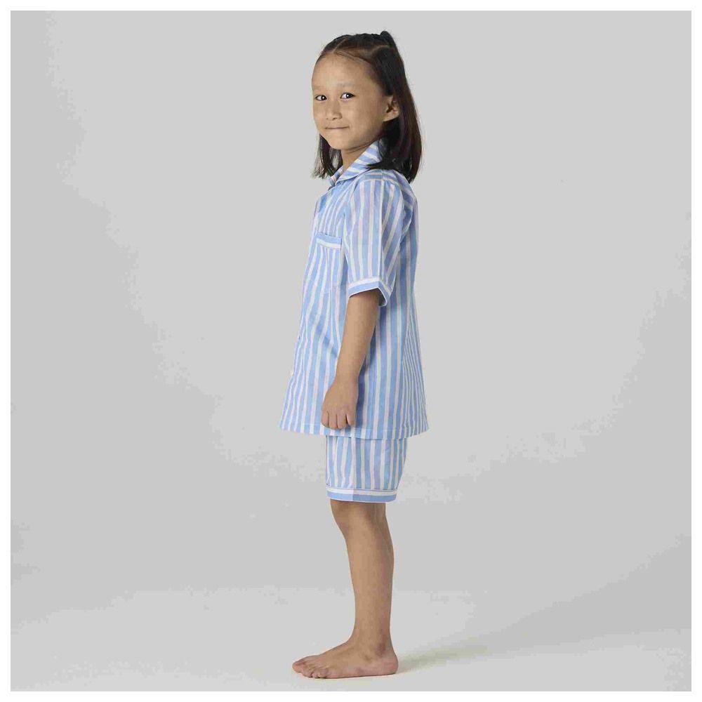 Little West Street - 2pc-Set - Azure Striped Shorts Set - Blue