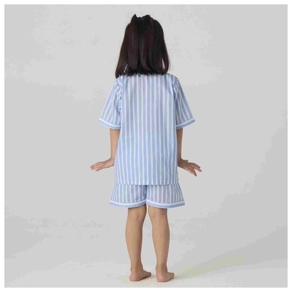 Little West Street - 2pc-Set - Azure Striped Shorts Set - Blue