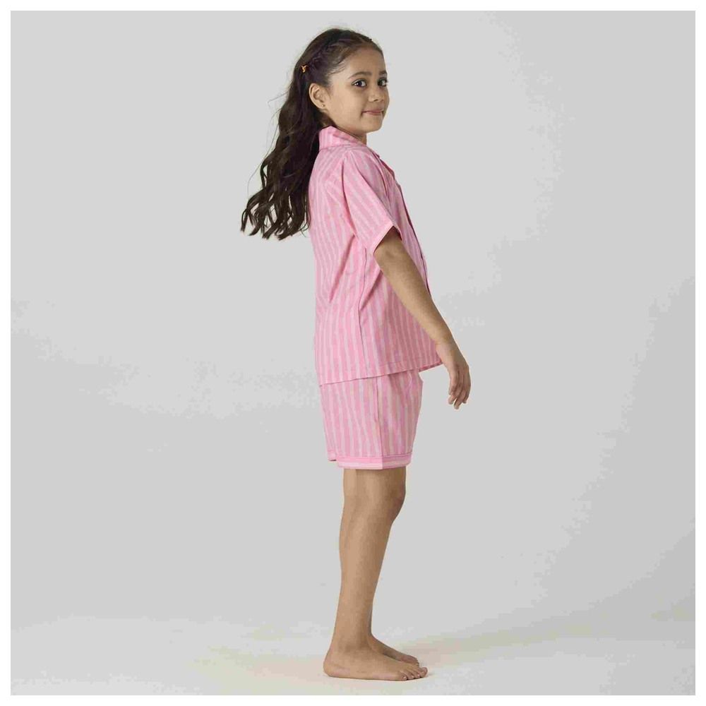 Little West Street - 2pc-Set - Candy Striped Cotton Shorts Set - Pink