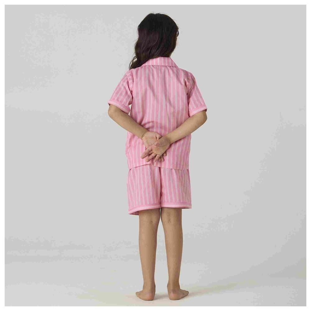 Little West Street - 2pc-Set - Candy Striped Cotton Shorts Set - Pink