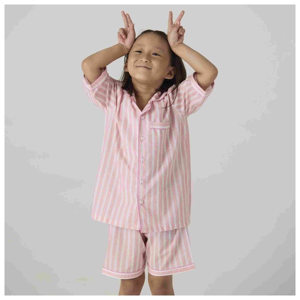 Little West Street - 2pc-Set - Blush Striped Cotton Shorts Set - Pink