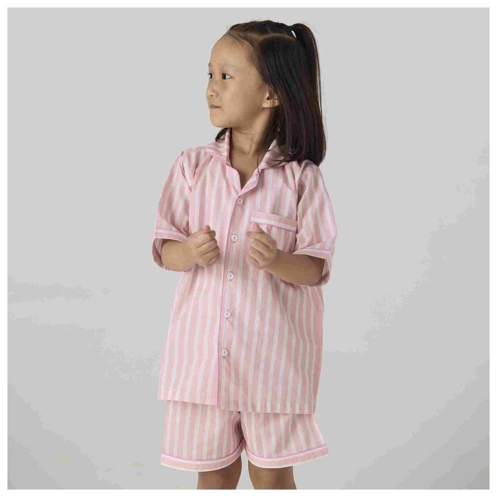 Little West Street - 2pc-Set - Blush Striped Cotton Shorts Set - Pink