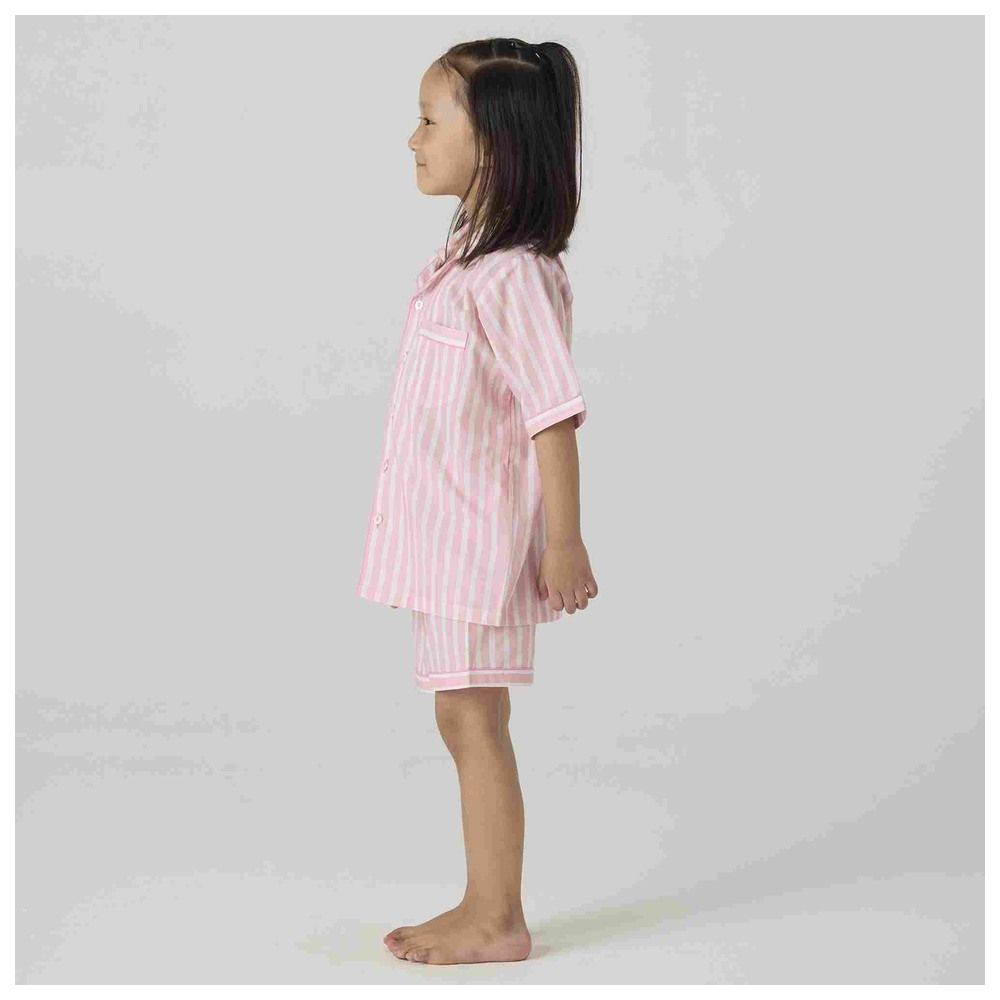 Little West Street - 2pc-Set - Blush Striped Cotton Shorts Set - Pink