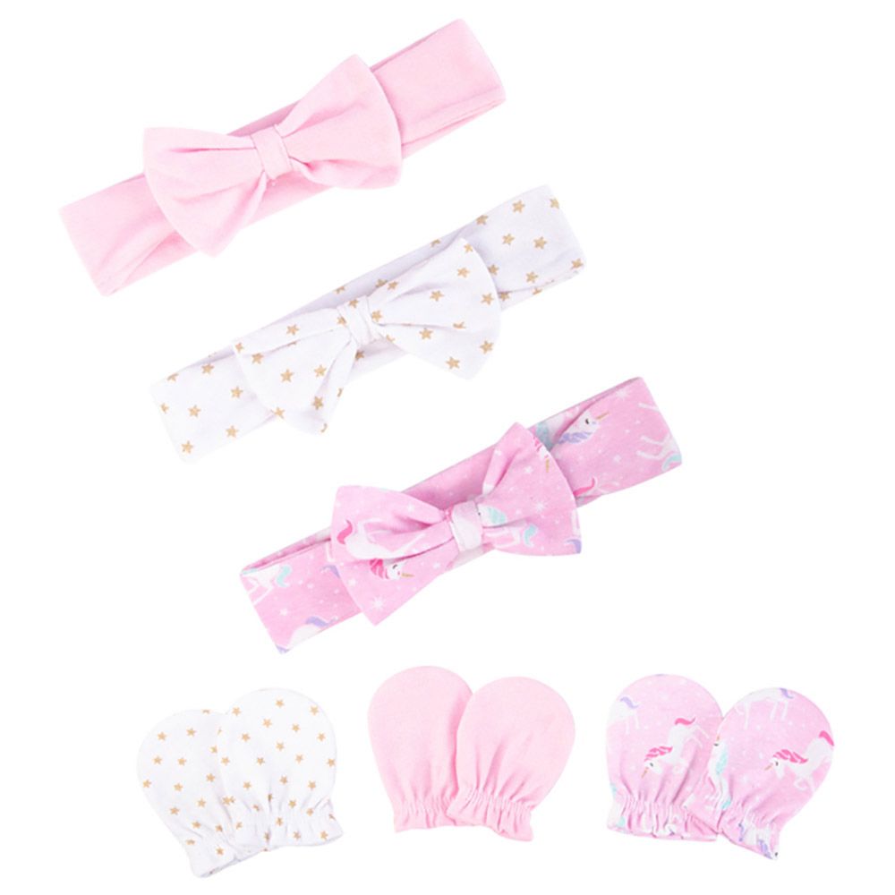 Hudson Childrenswear - 6pc-Set - Girls Headband And Mittens - Stars/Unicorn