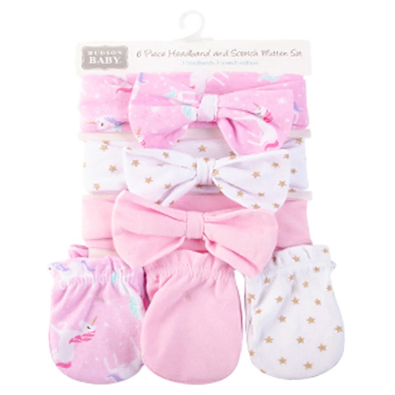 Hudson Childrenswear - 6pc-Set - Girls Headband And Mittens - Stars/Unicorn