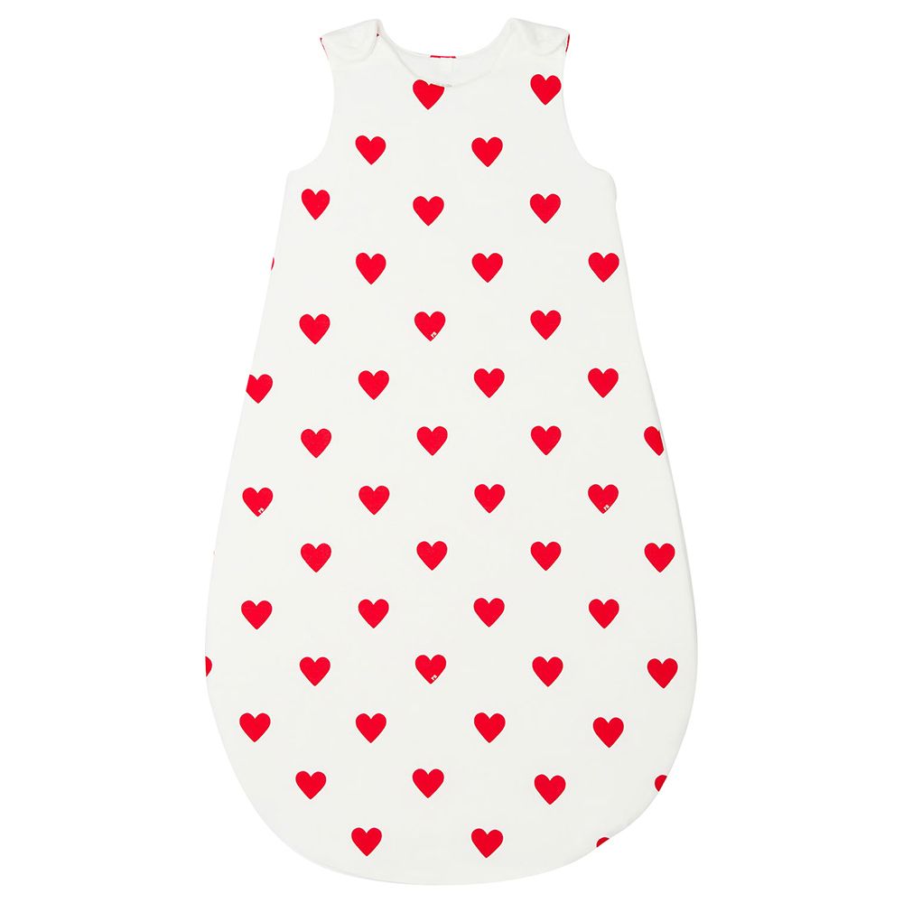 Petit Bateau - Baby's Heart Patterned Cotton Sleeping Bag - White/Red