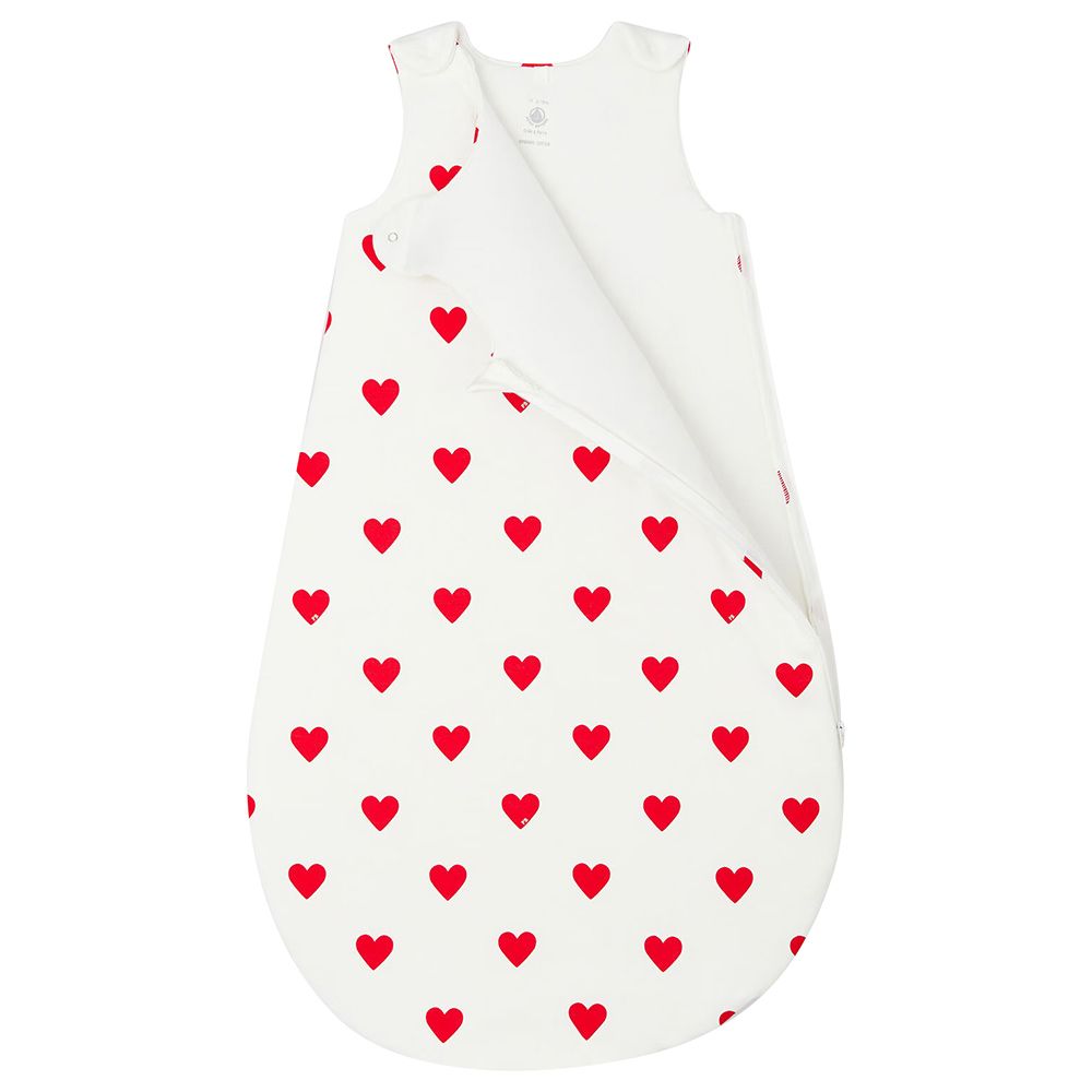 Petit Bateau - Baby's Heart Patterned Cotton Sleeping Bag - White/Red