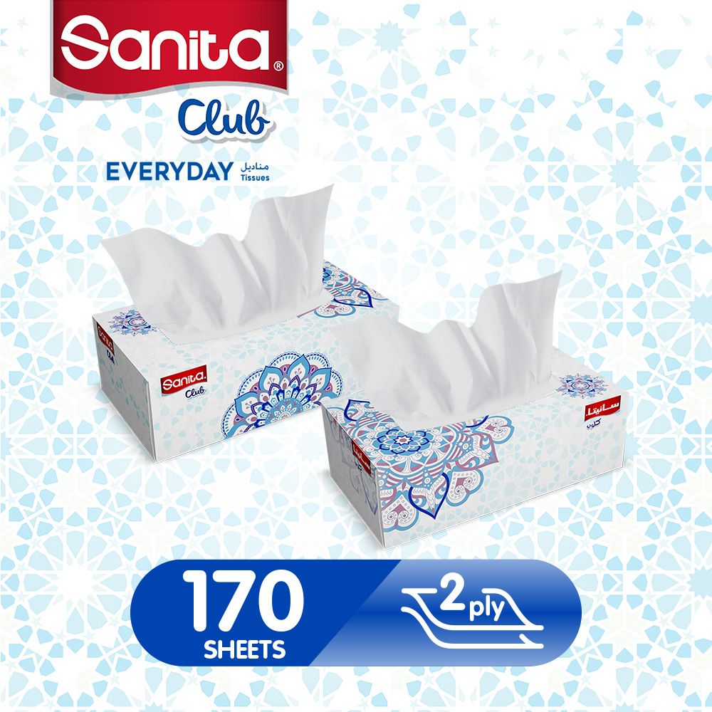 Sanita Club - Facial Tissue 170s x 2ply- Pack of 5 Boxes