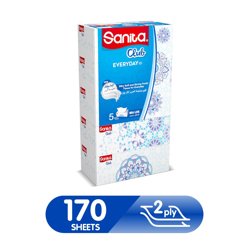 Sanita Club - Facial Tissue 170s x 2ply- Pack of 5 Boxes