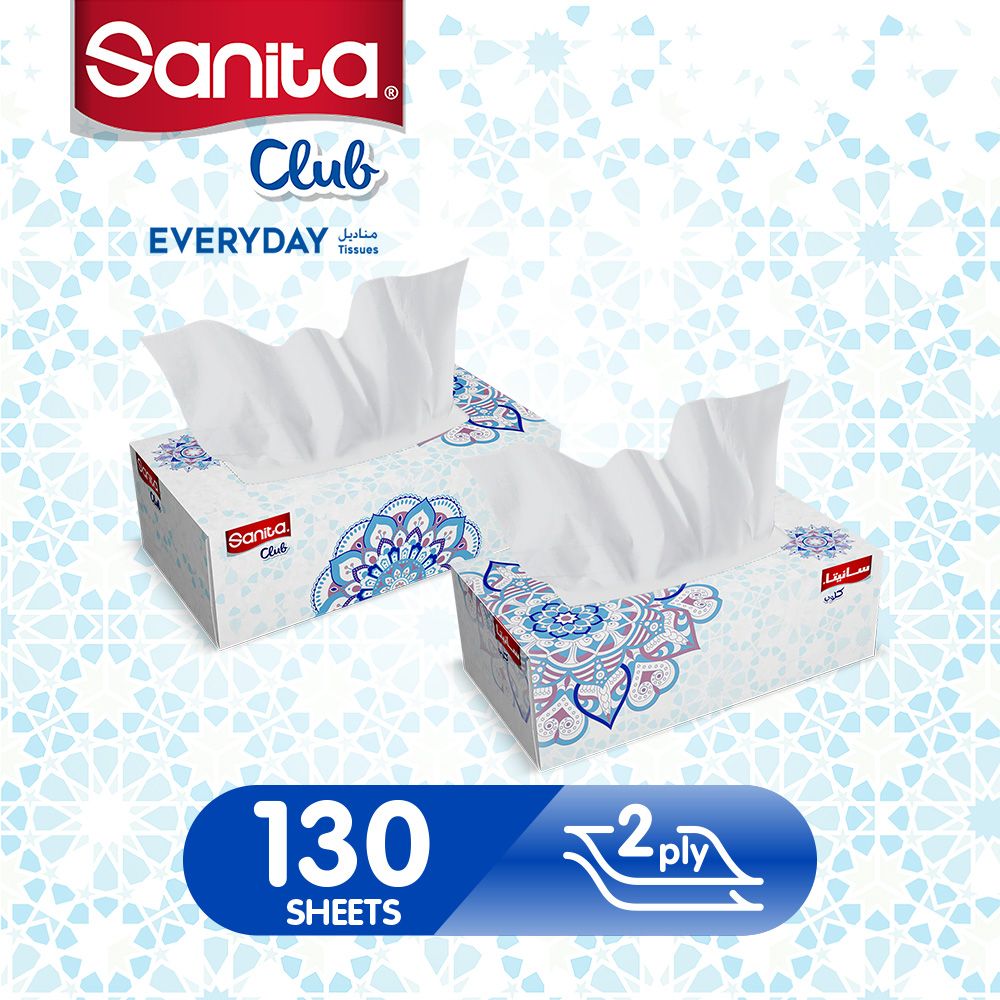 Sanita Club - Facial Tissue 130s x 2ply - Pack Of 5 Boxes