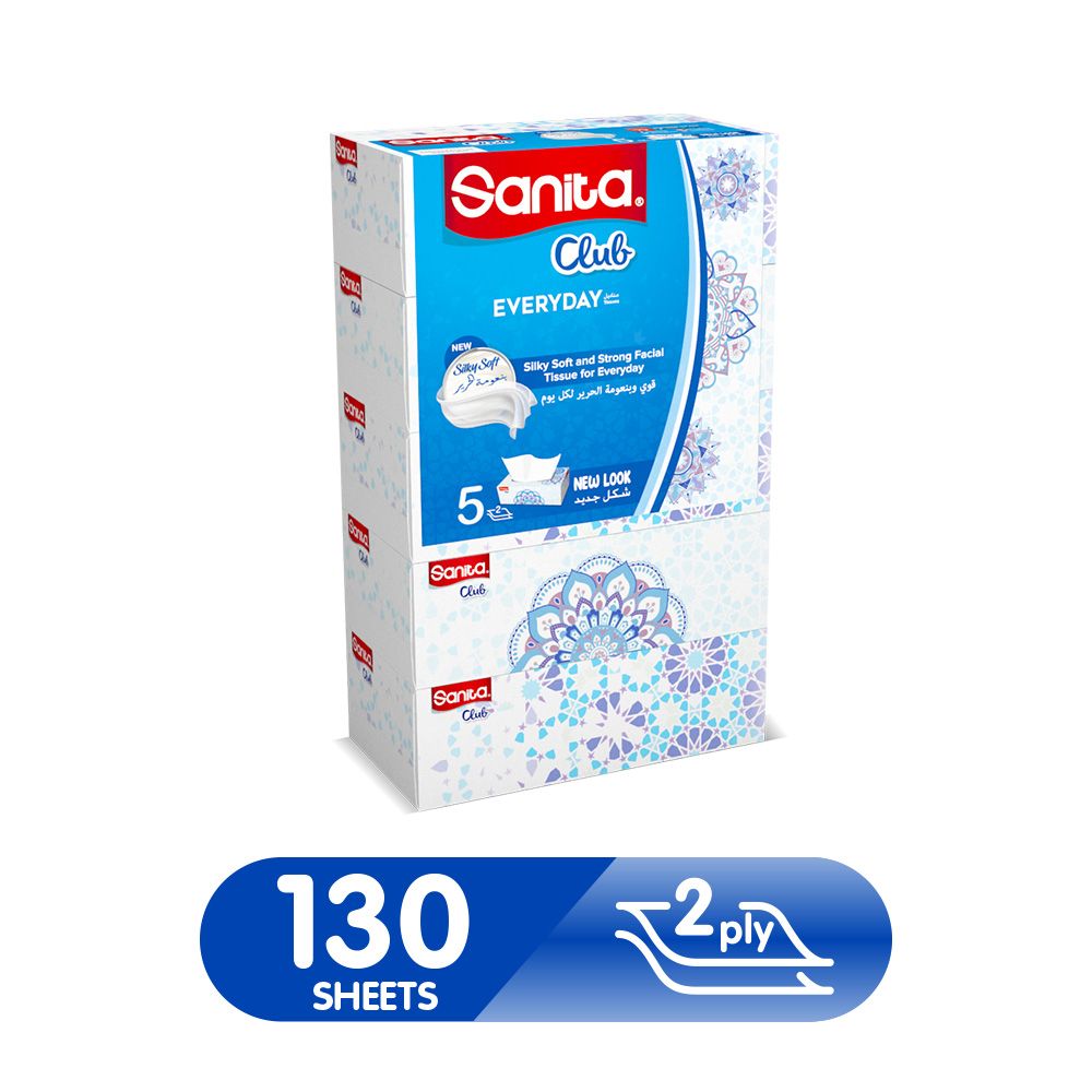 Sanita Club - Facial Tissue 130s x 2ply - Pack Of 5 Boxes