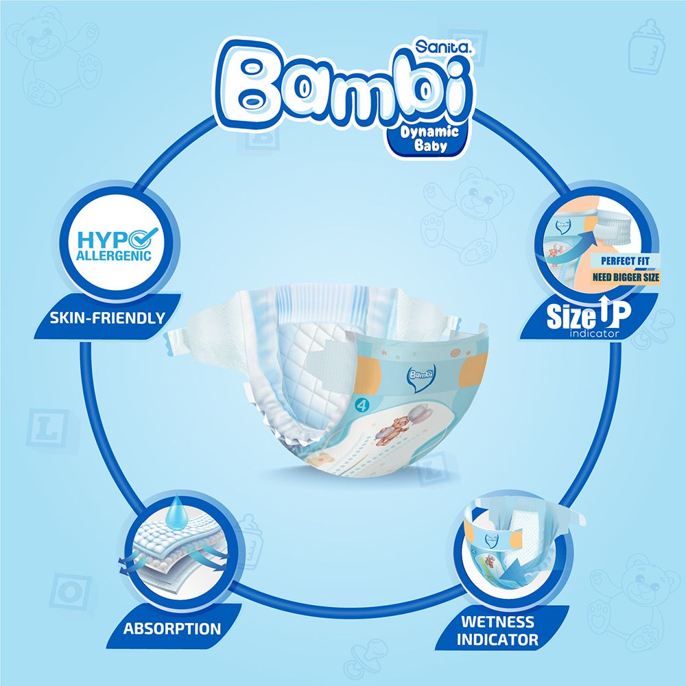 Sanita Bambi - Baby Diapers Jumbo Box Size 4, Large, 8-16 KG, 96 Count