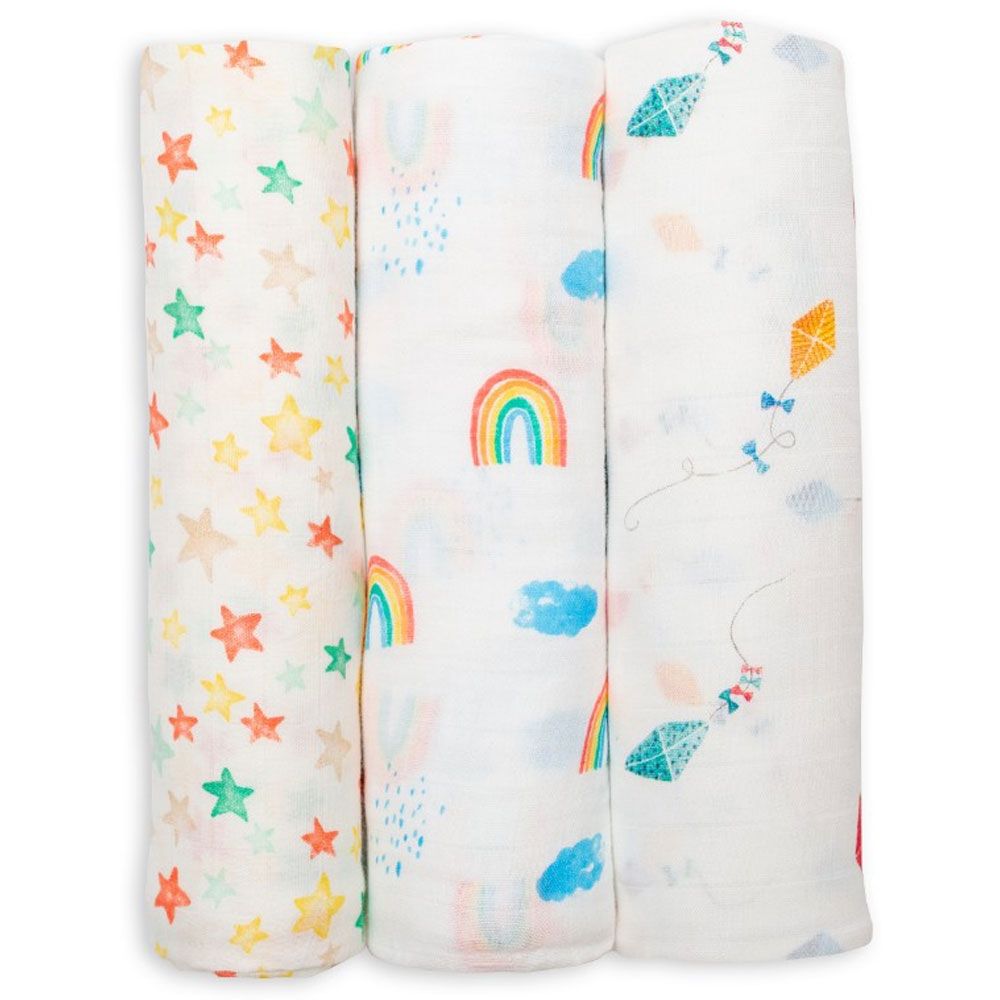 lulujo - Bamboo Muslin Swaddle Blankets - Pack of 3 - High in the Sky