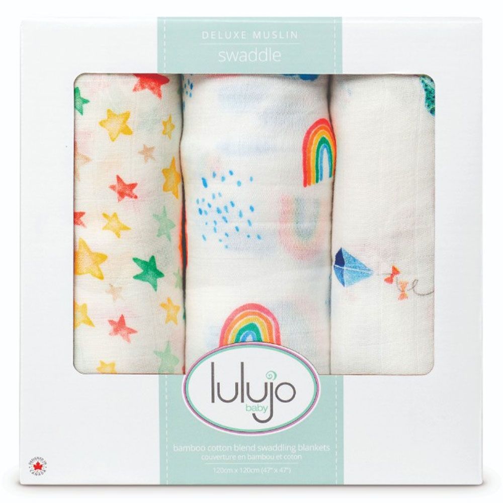 lulujo - Bamboo Muslin Swaddle Blankets - Pack of 3 - High in the Sky