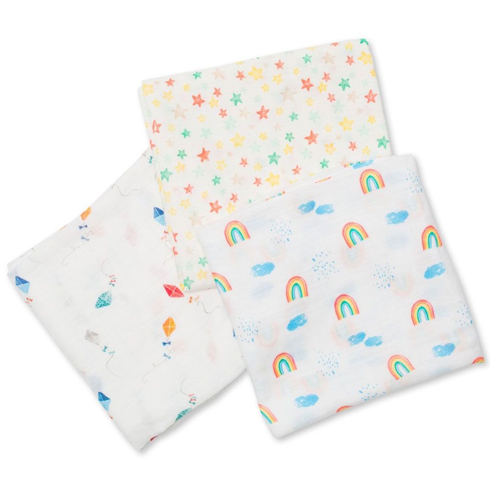 lulujo - Bamboo Muslin Swaddle Blankets - Pack of 3 - High in the Sky