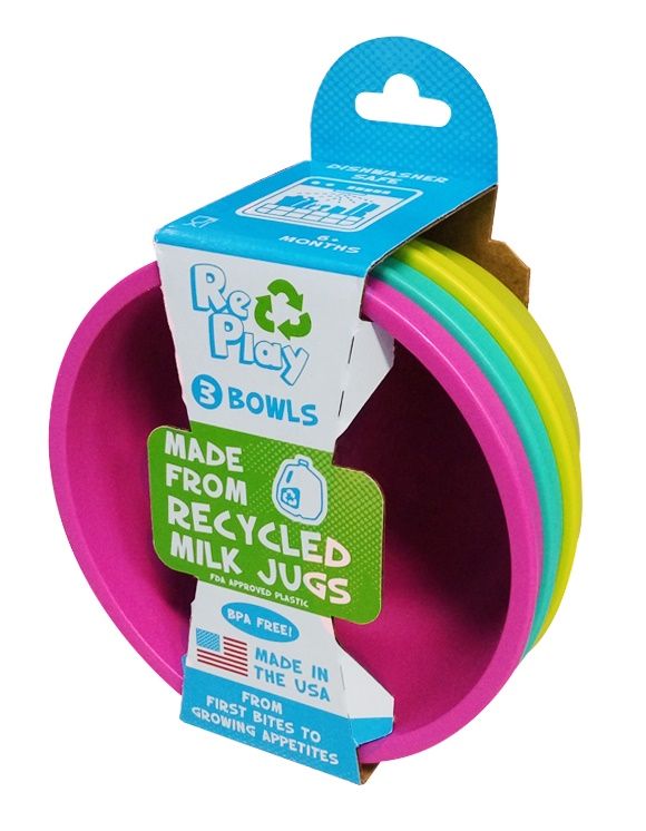 Re-Play - 3 Pack Bowls - Bright Pink, Aqua & Green