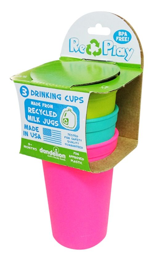 Re-Play - 3 Pack Drinking Cups - Bright Pink, Aqua & Green