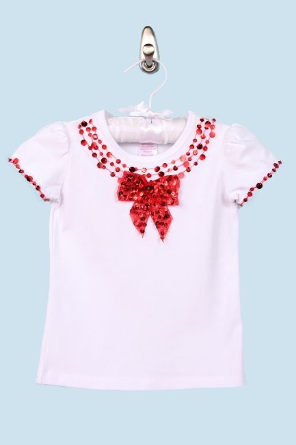 Twirl White with Red Sequin Bow Tee  