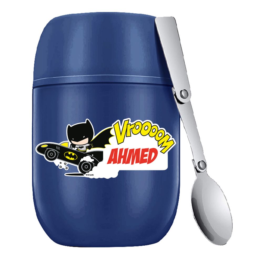 Essmak - Personalized Batman 1 Food Thermos With Spoon - Blue - 475 ml